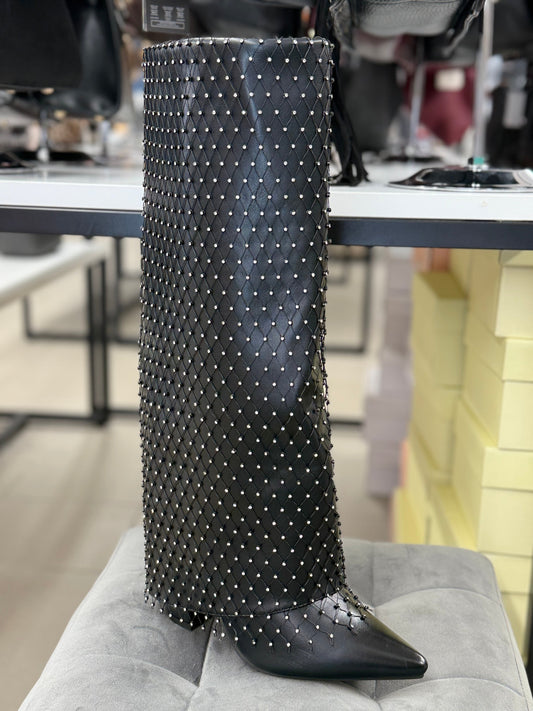 Stivali in ecopelle risvoltati con rete brillantinata FGD MODA