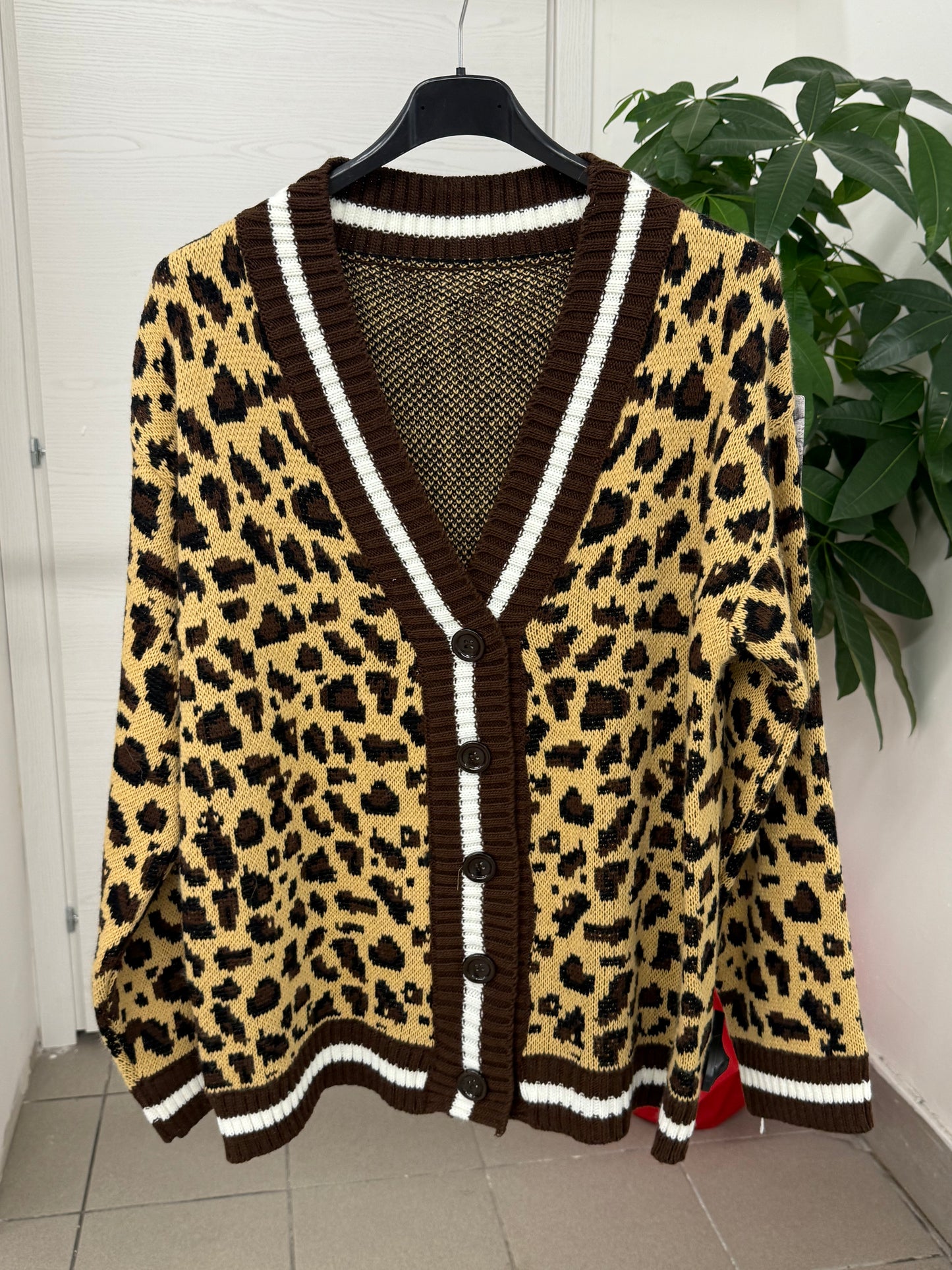 Cardigan leopardato con banda colorata FGD MODA