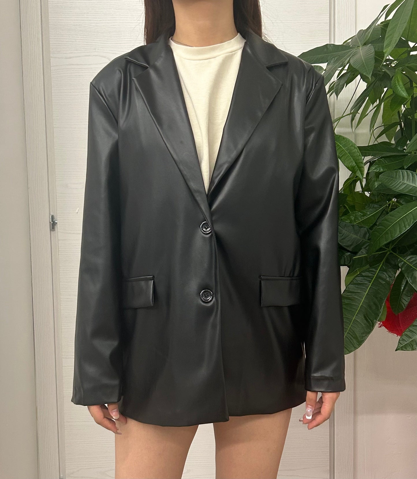 Blazer in ecopelle con bottoni FGD MODA