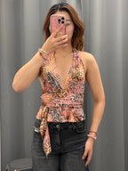 Top halter annodato al collo animalier FGD MODA