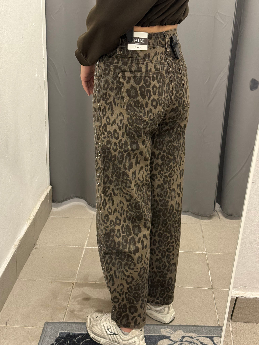 Jeans Barrel Leopardato Con Brillantini FT882 FGD MODA