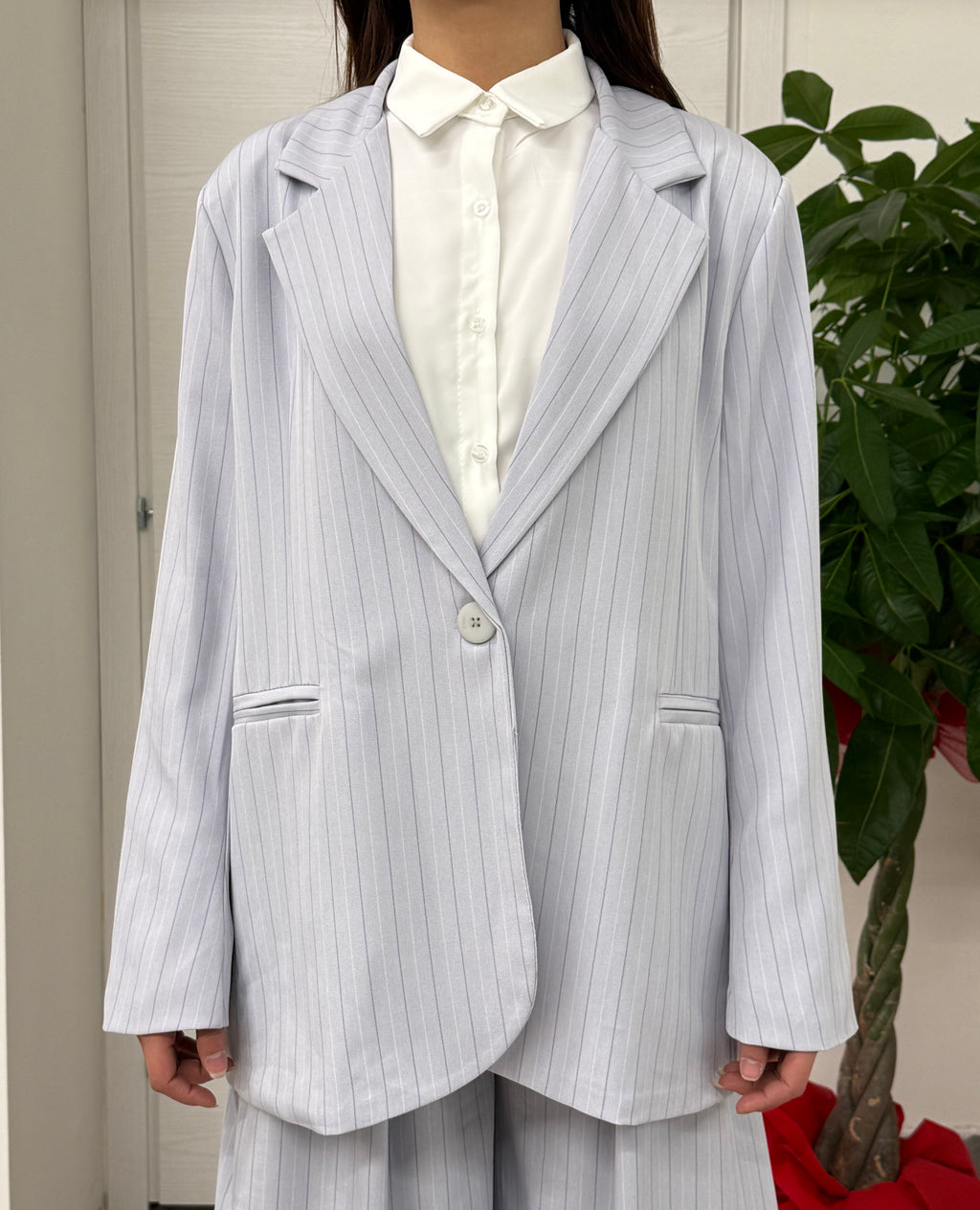 Giacca Blazer a righe con tasche