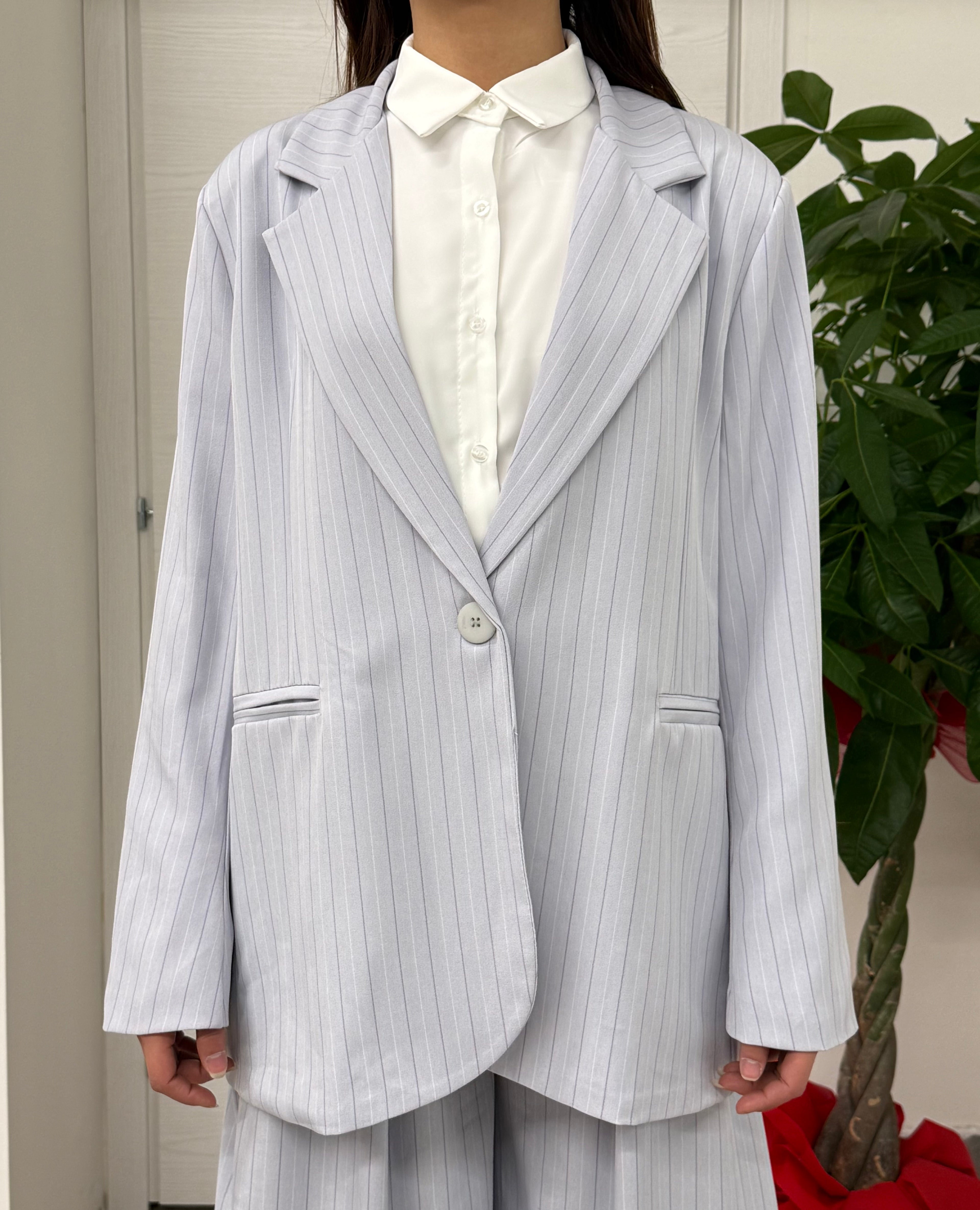 Giacca Blazer a righe con tasche