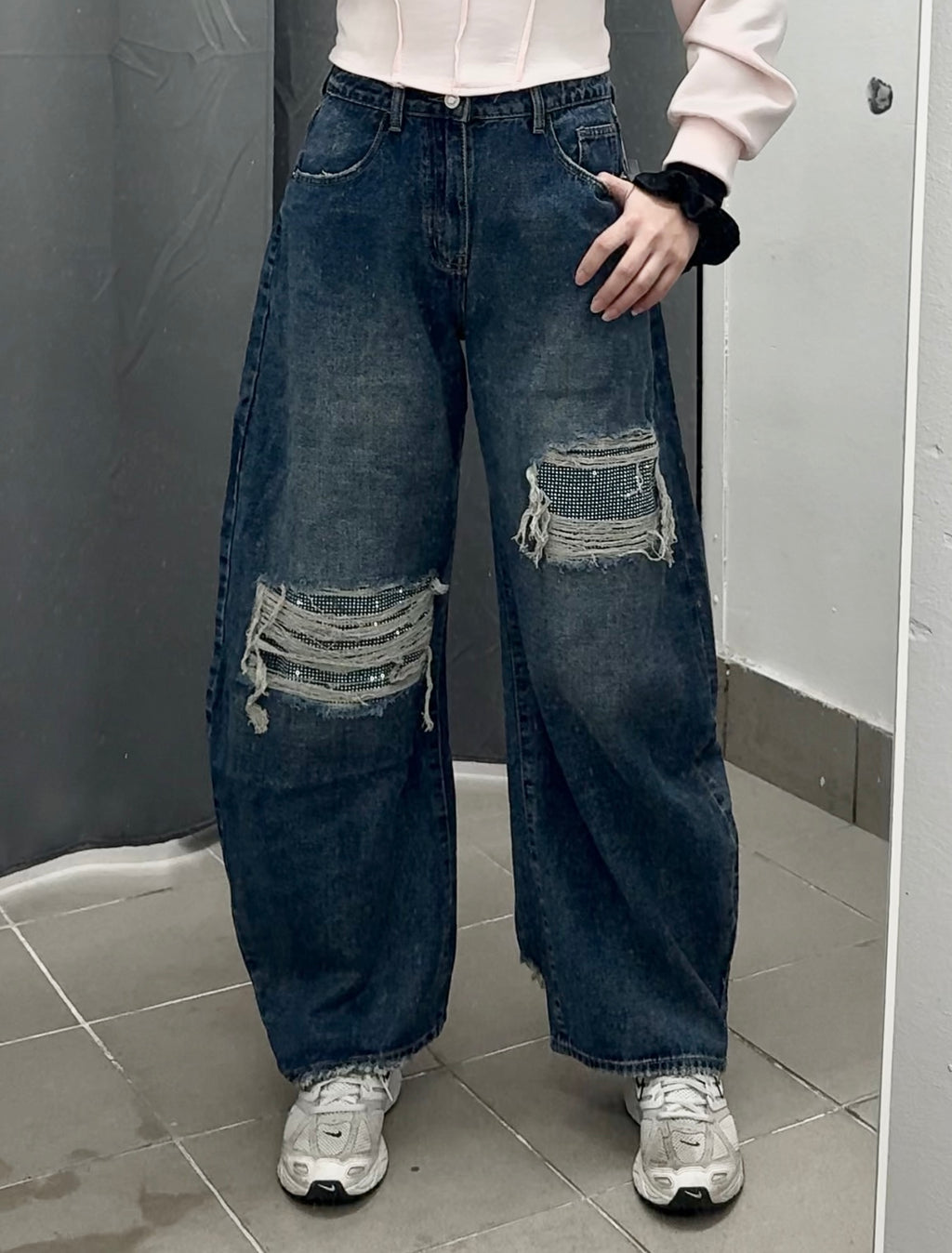 Jeans balloon con strappi brillantinati FGD MODA