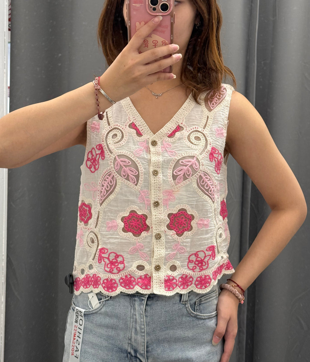 Gilet 100% Cotone Con Ricami FGD MODA
