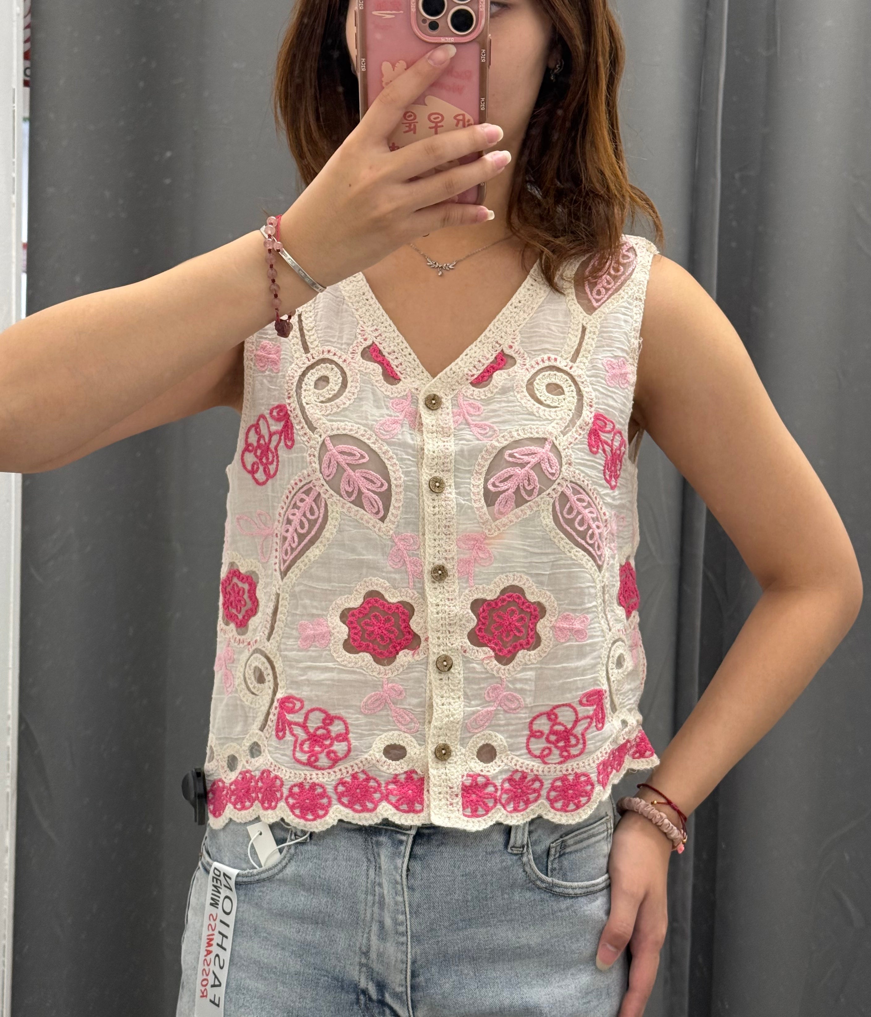 Gilet 100% Cotone Con Ricami FGD MODA