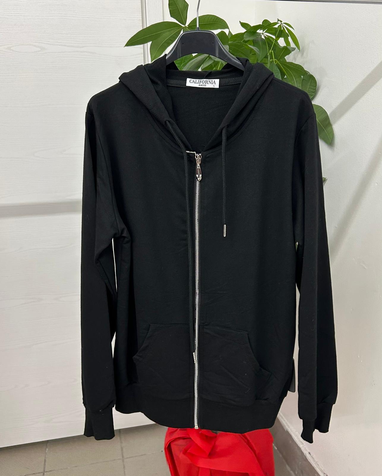 Felpa tinta unita con zip con cappuccio