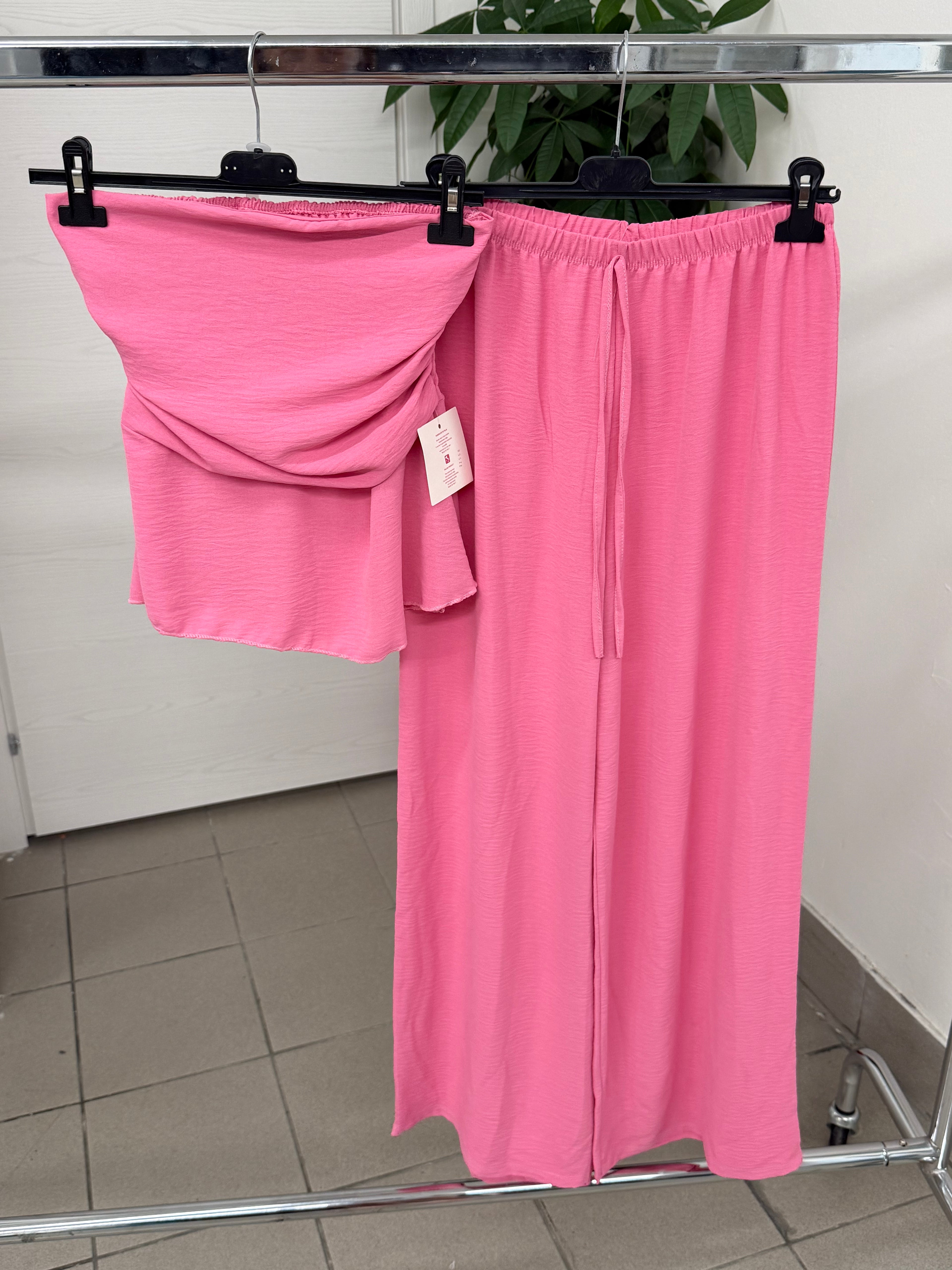 Set Coordinato Top a Fascia con Arricciatura e Pantaloni a Palazzo FGD MODA