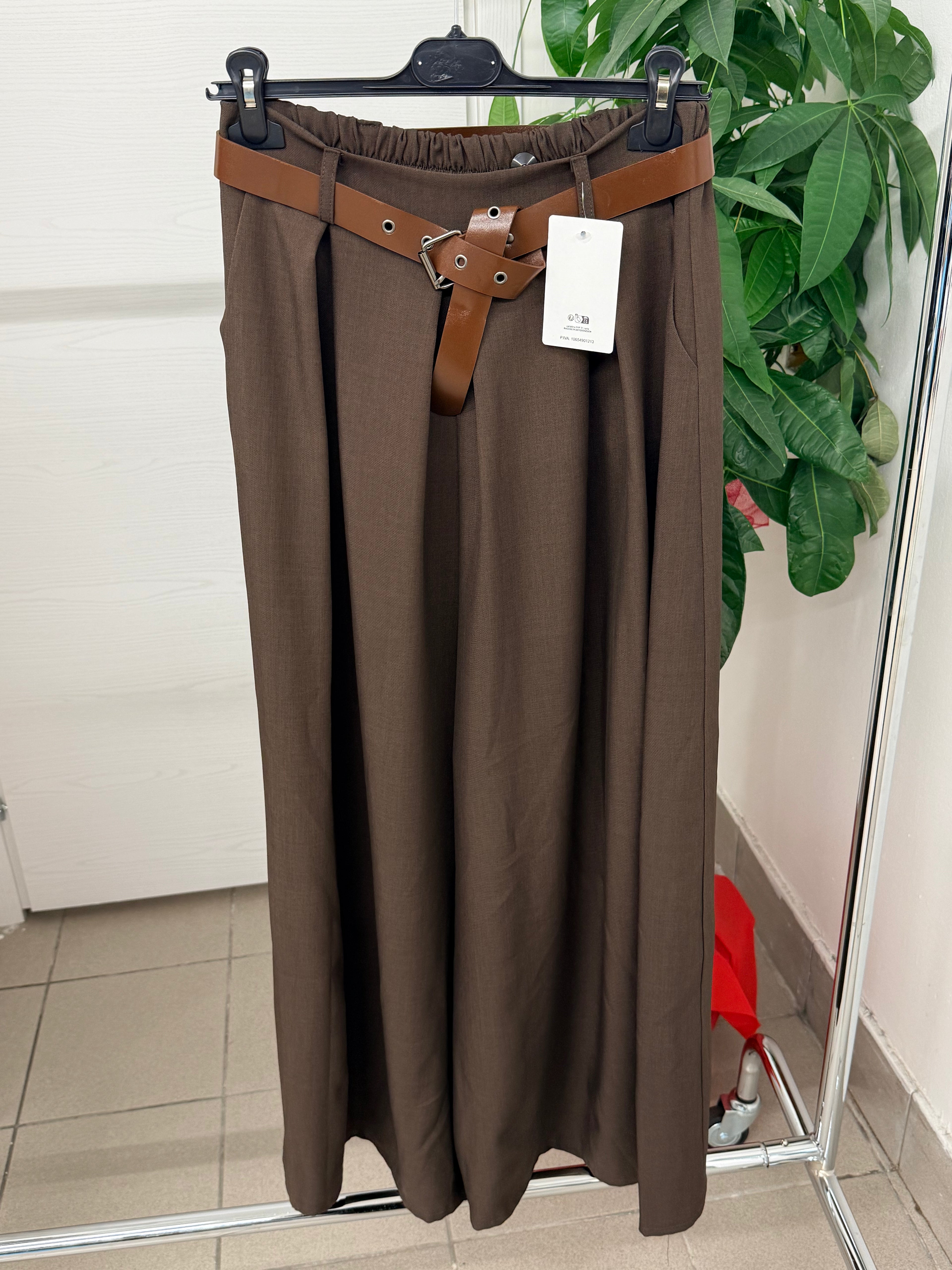 Pantaloni a gamba larga tinta unita con cinta FGD MODA