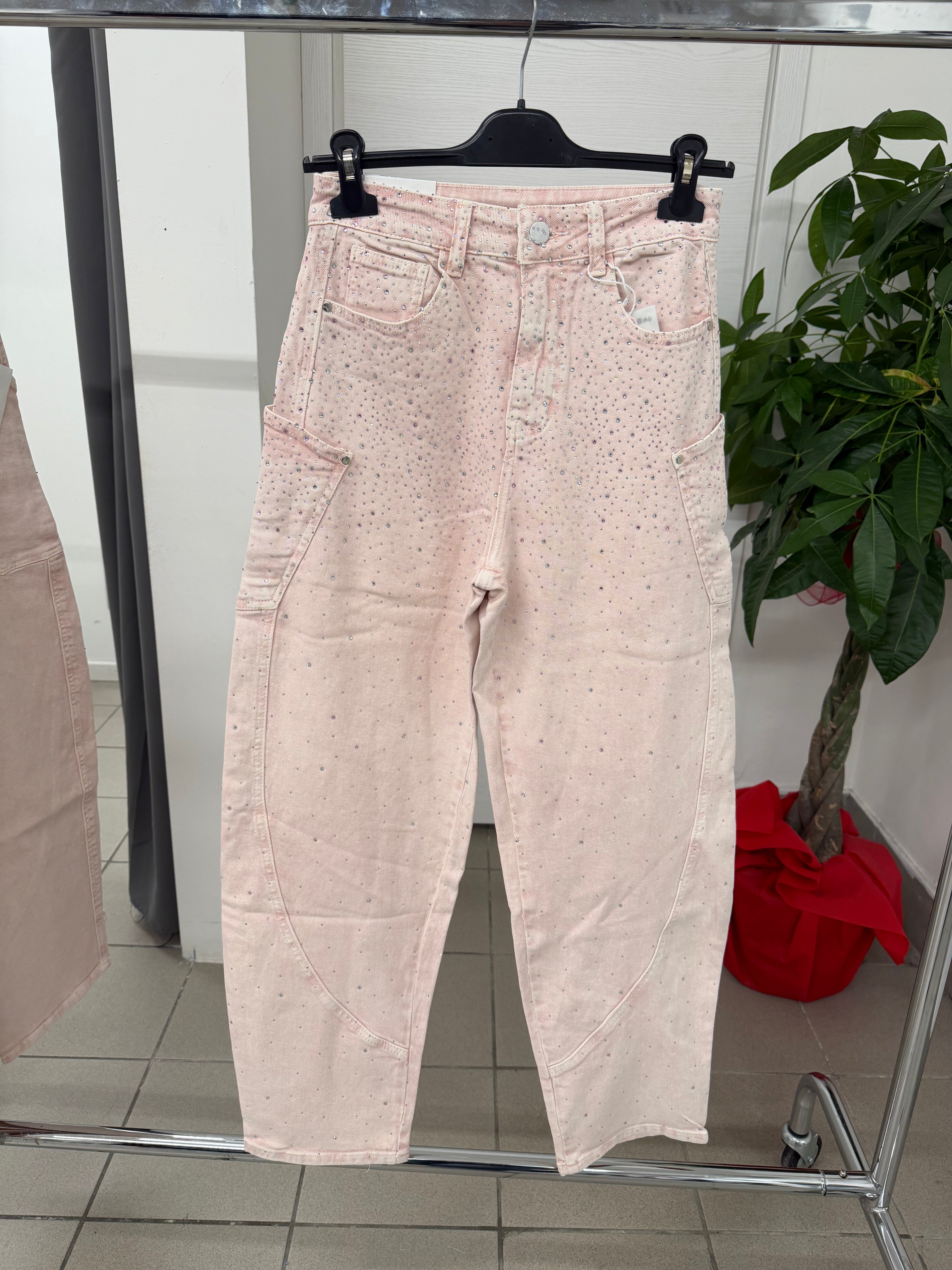 Jeans balloon con brillantini rosa e argento FGD MODA