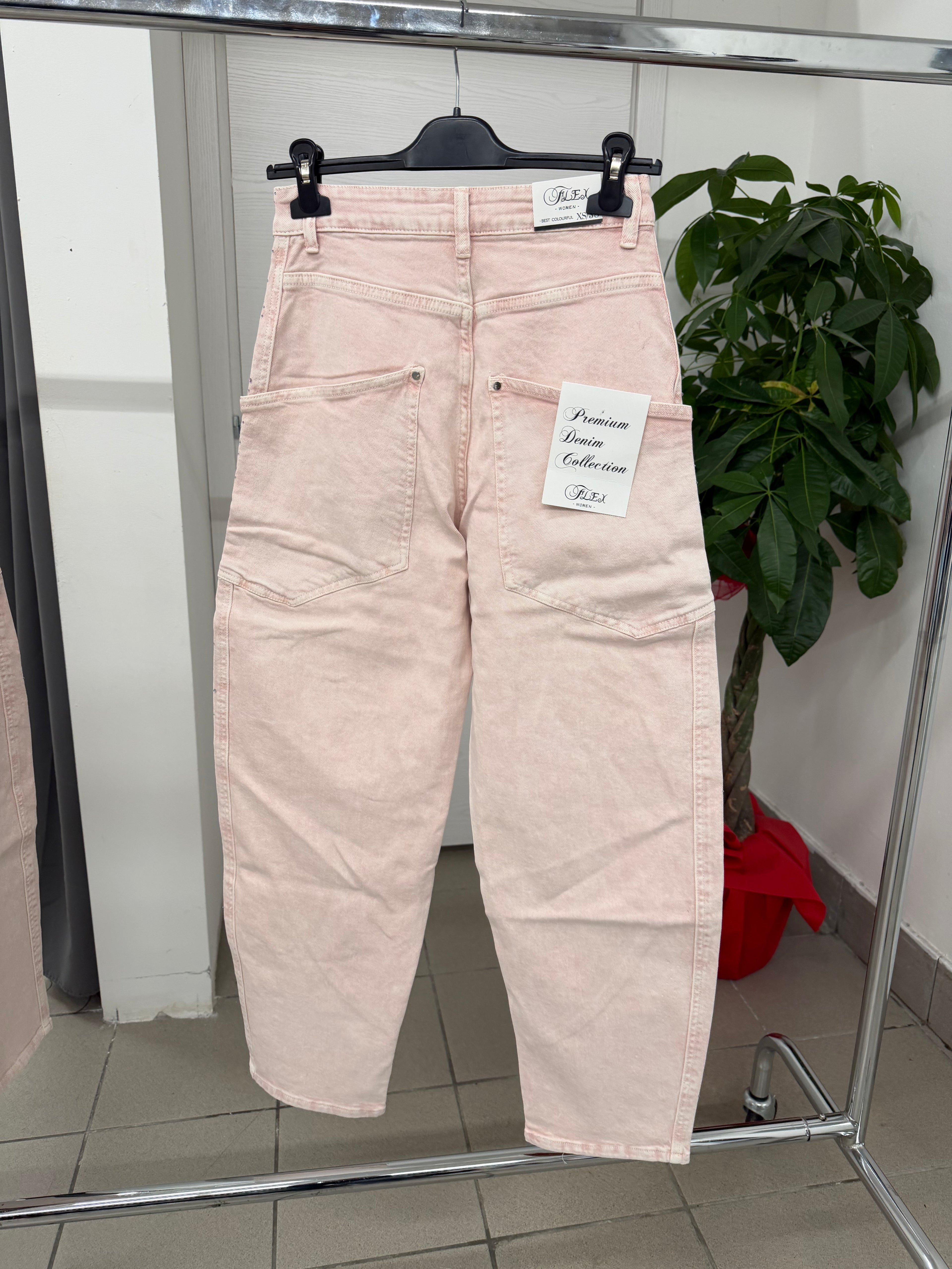 Jeans balloon con brillantini rosa e argento FGD MODA