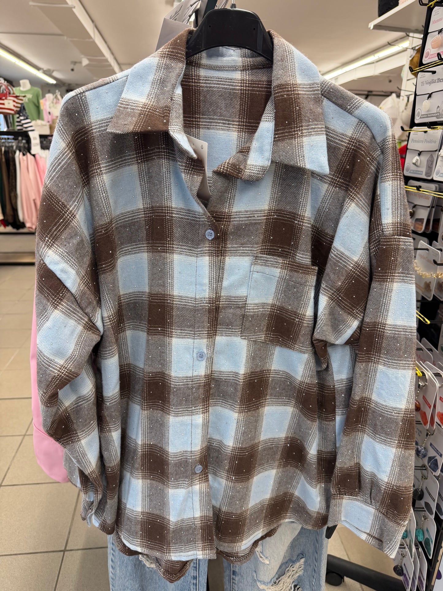 Camicia in cotone e viscosa scozzese brillantinata con taschino FGD MODA