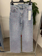 Jeans palazzo brillantini rosa effetto maculato FGD MODA