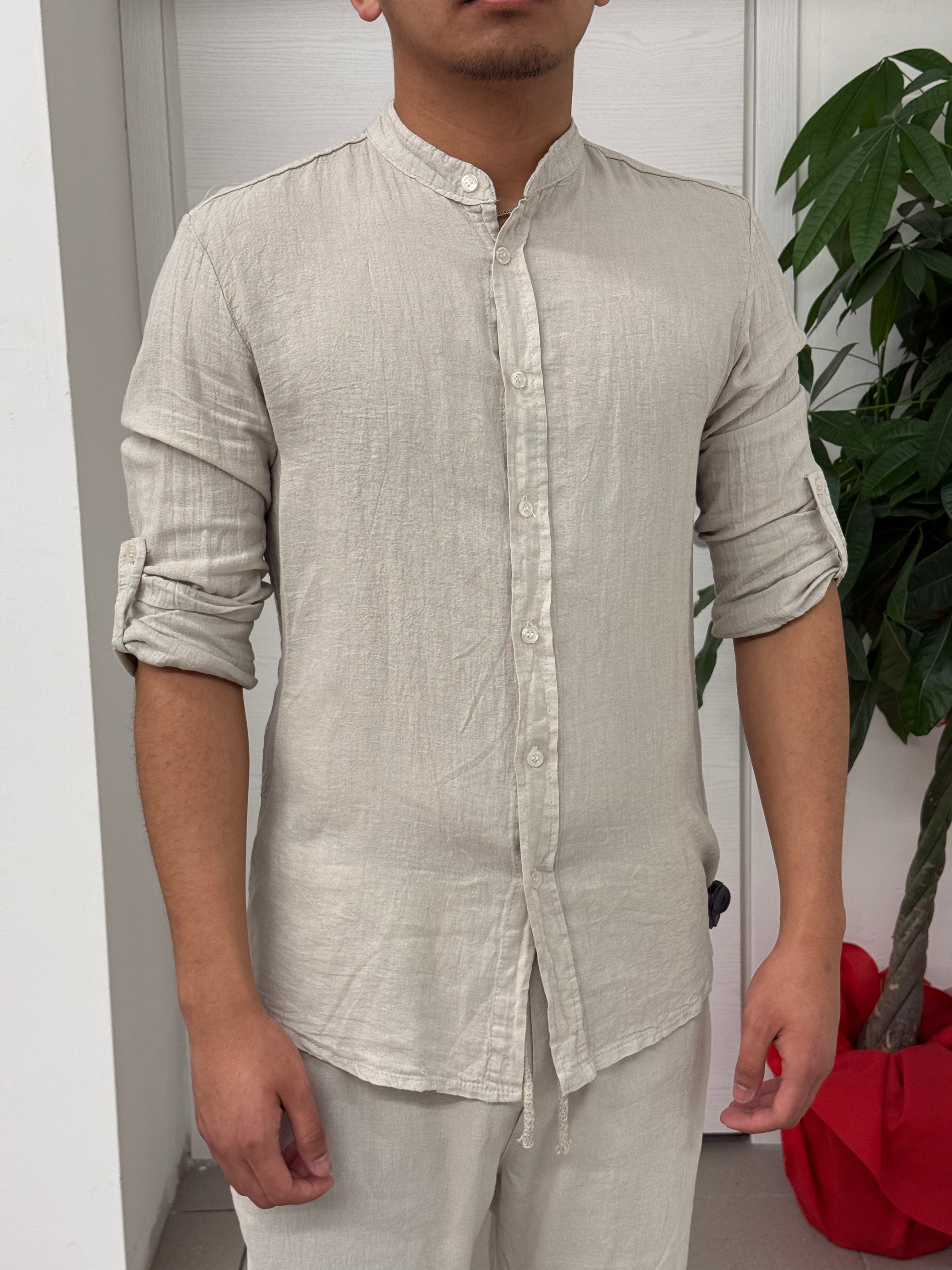 Camicia 100% lino con colletto alla coreana FGD MODA