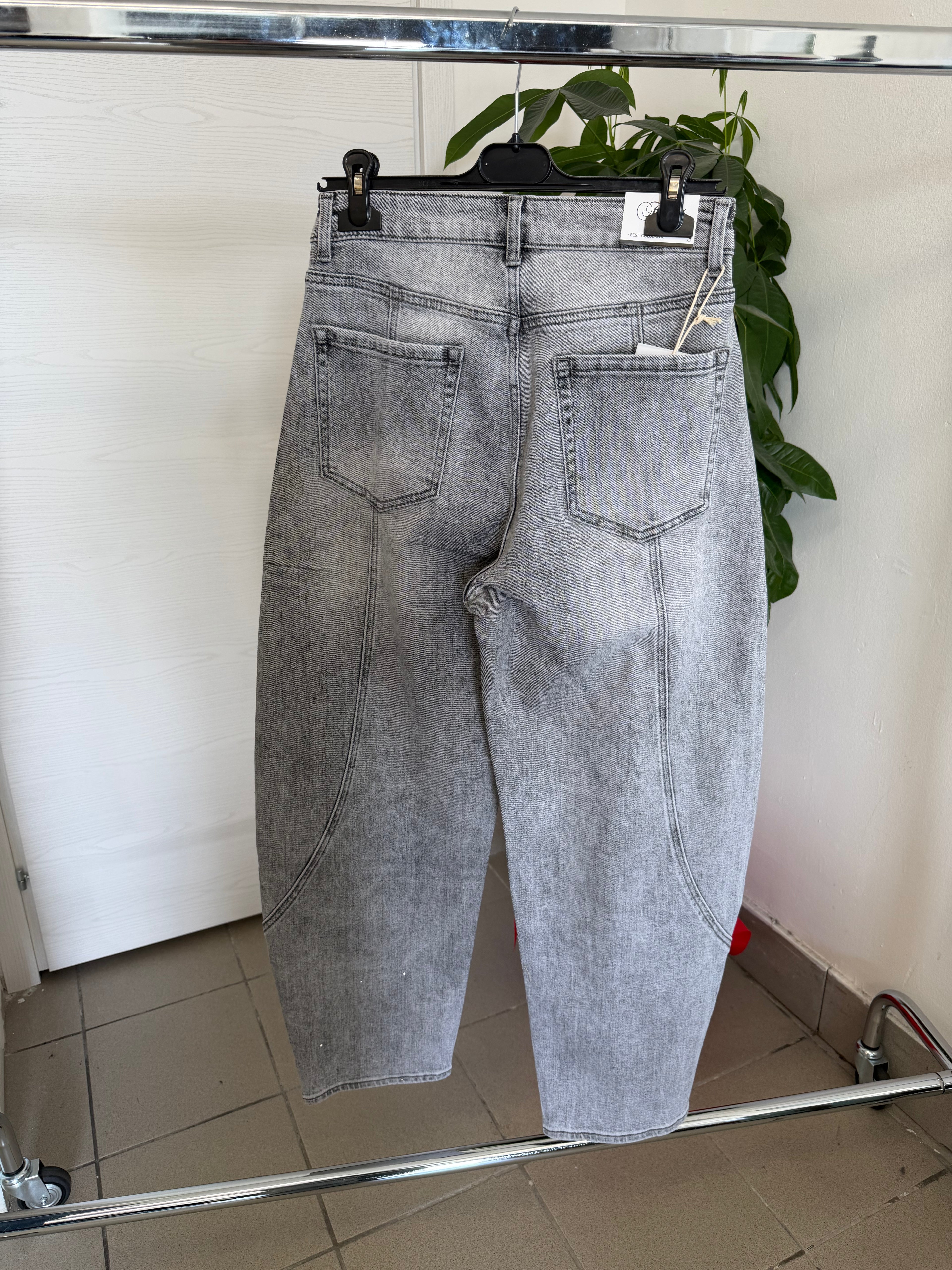 Jeans balloon grigio con brillantini FGD MODA